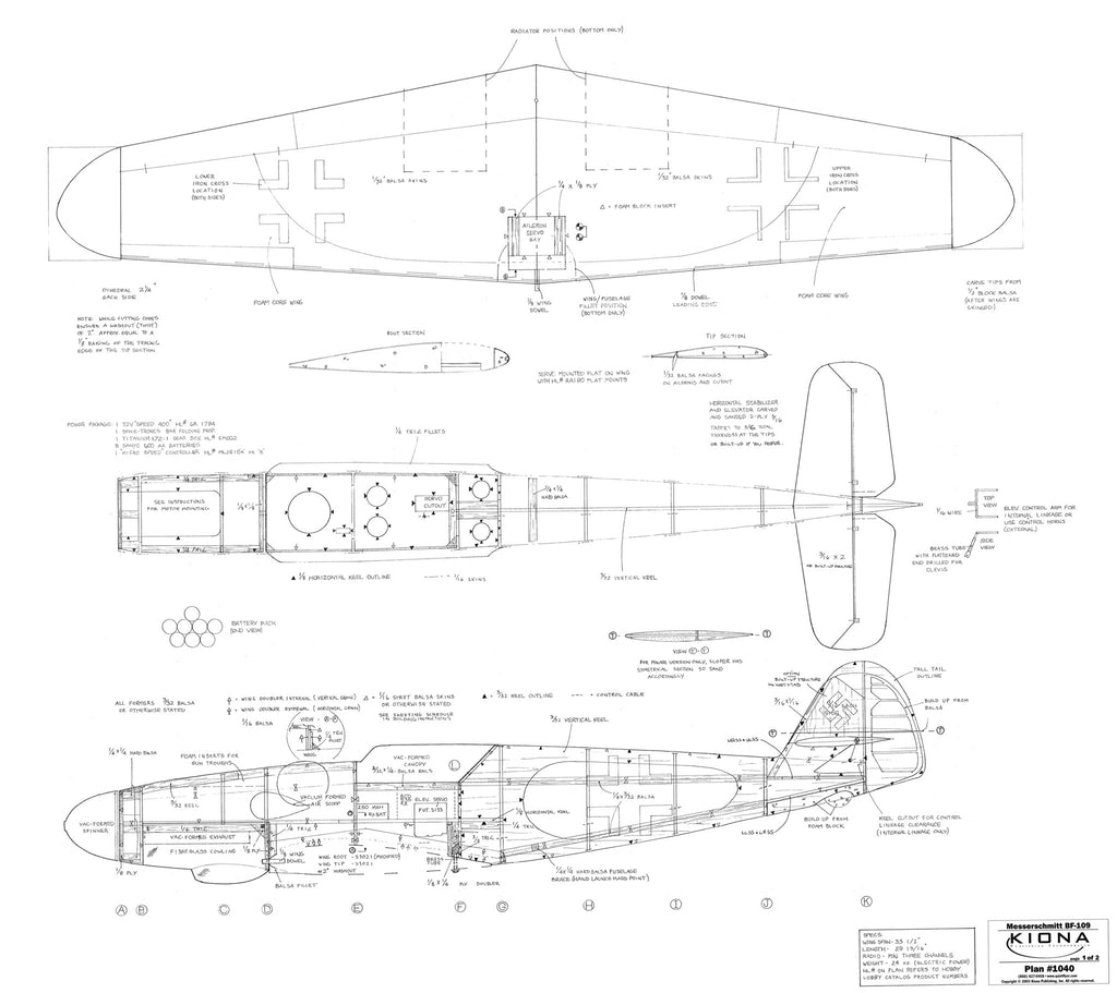 Plan - 1040 Messerschmitt Bf-109