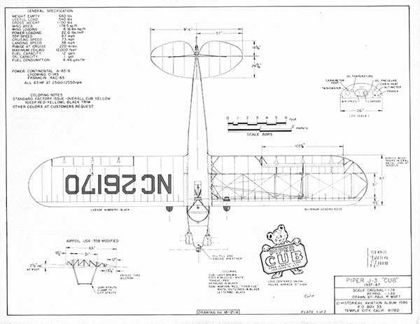 Drawing - Paul Matt - Piper J3 Cub